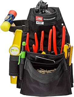 The Diamondback Miter Tool Pouch - Clip-On Tool Belt Pouch with 3 Pockets, 7 Slots, & 3 Loops- Lightweight Belt - Durable Tool Pouch with Belt Clip 15.25